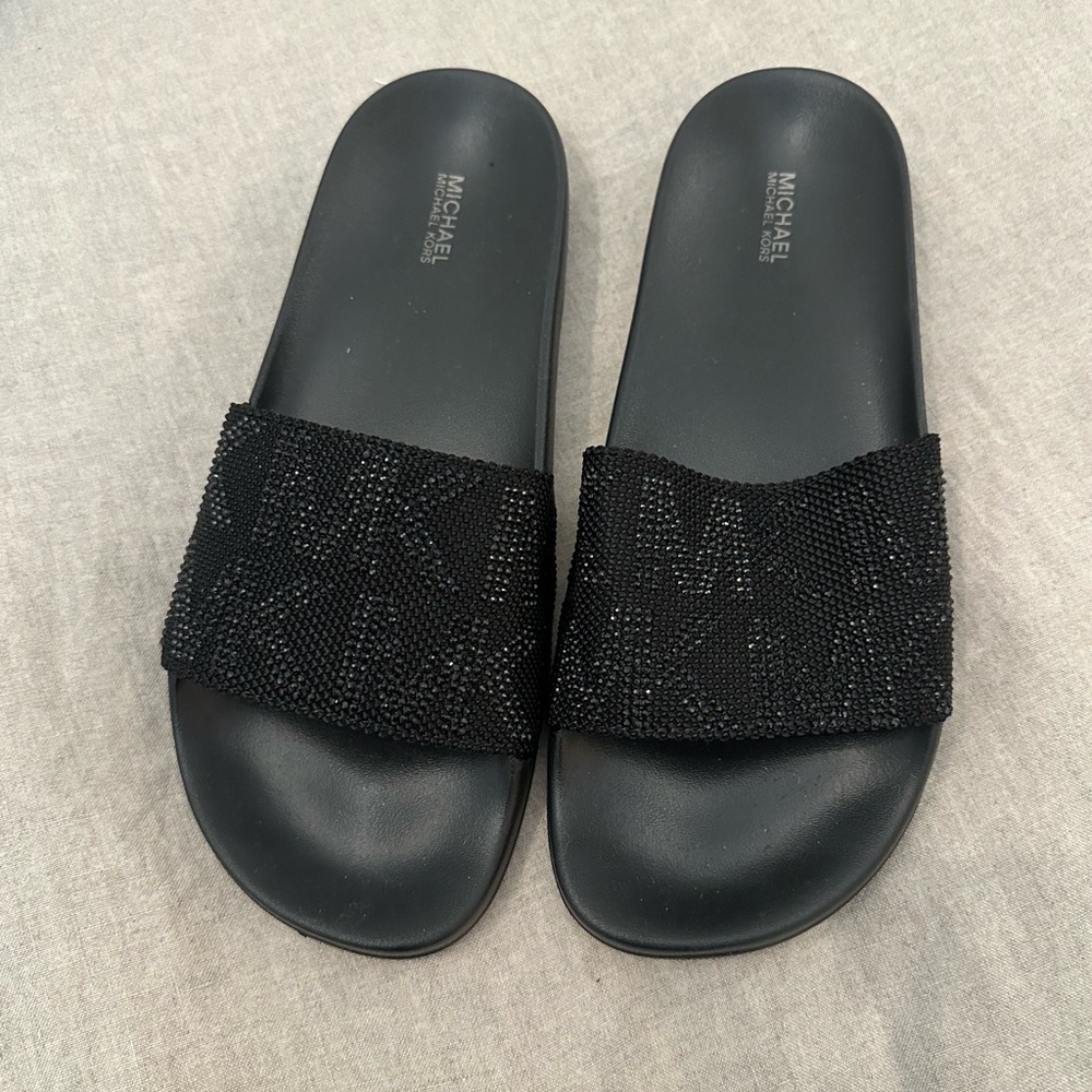 Michael Kors black glitter slides. New, size 9